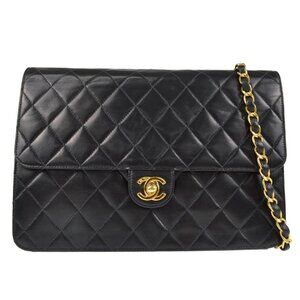 Chanel Black Lambskin Turnlock Medium Half Flap Shoulder Bag